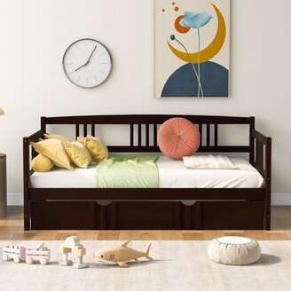 GREATPLANINC Twin Size Daybed with Trundle, Solid Pine Platform Bedframe with Slat Support for Kids Bedroom, Guest Room, No Box Spring Needed