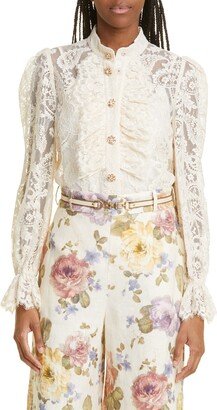 Crystal Button Lace Blouse