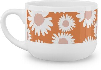 Mugs: Boho Daisies - Flowers - Muted Orange And Blush Latte Mug, White, 25Oz, Orange