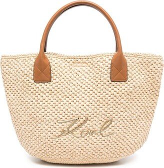 Logo-Plaque Woven Beach Bag