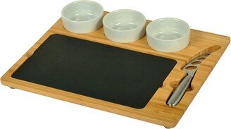 Bamboo Cheese Board with 3 Ceramic Bowls, Bamboo Spoons, Stainless Steel Cheese Tools & Cheese Markers