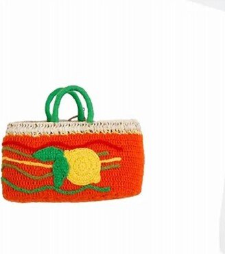 Medium Undercover Ibiza Woven Straw Tote Bag In Orange Multi