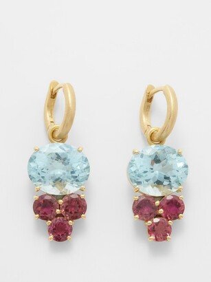 Gemmy Gem Aquamarine, Rubellite & Gold Earrings