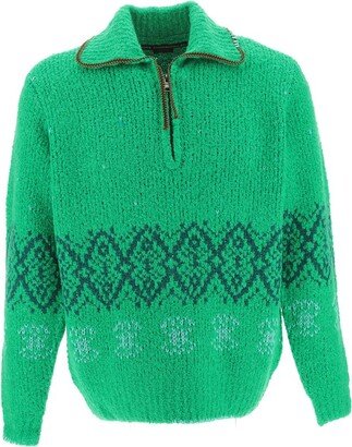 Tetlin Pattern Intarsia Knitted Half-Zip Jumper