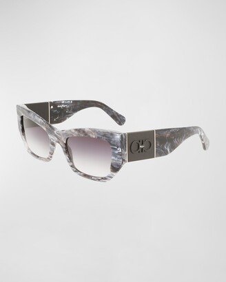 Gancini Plaque Rectangle Acetate Sunglasses