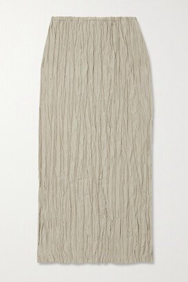 Crinkled Silk-twill Midi Skirt - Gray