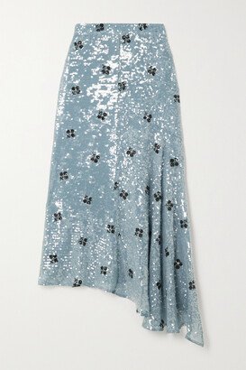 Ruffled Sequined Tulle Midi Skirt - Blue