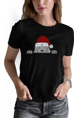 Women's Christmas Peeking Dog Word Art Short Sleeve T-shirt