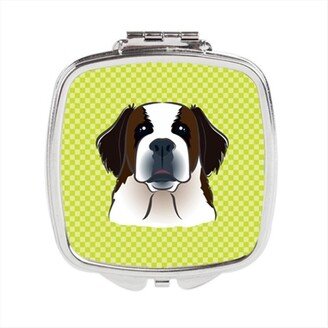 BB1308SCM Checkerboard Lime Green Saint Bernard Compact Mirror, 2.75 x 3 x .3 In.