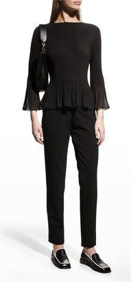 Pleated Semi-Sheer Peplum Blouse