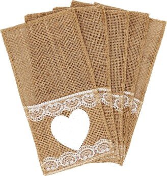 Burlap Silverware Holder Set Of 10 Reusable Rustic Utensil Pouch For Table Setting | Heart