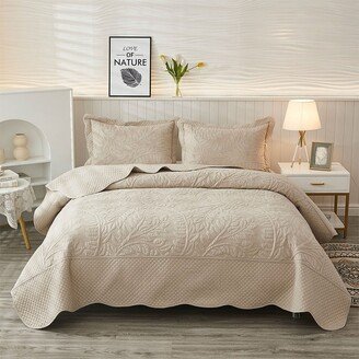 Snake River Décor 3-Piece 100% Cotton Bedspread Coverlet Set Twin Natural Beige