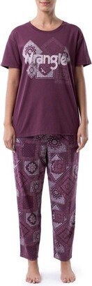 Women' and Women' Plu Short Sleeve Pajama Set - Amaranth Purple Pailey Medium