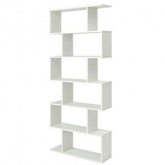 6 Tier S-Shaped Bookshelf Storage Display Bookcase Decor Z-Shelf - 31.5x 9x 75