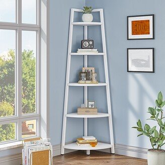 wedealfu 5-Tier Corner Shelf 70in Tall Modern Corner Ladder Bookcase Small Storage Rack Shelving