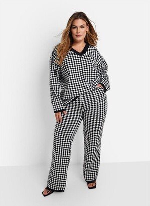 Rebdolls Women's Octavia Checkered Knit Wide Leg Pants W. Pockets - Black & White - Medium