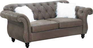 Rima 77 Inch Modern Loveseat, Faux Leather Cushions, Rolled Arms, Brown