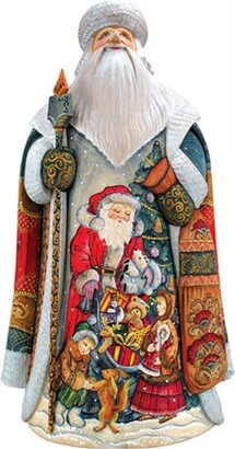G.DeBrekht Woodcarved and Hand Painted Sharing Joy Village Santa Claus Figurine