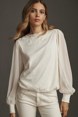 Tiny Long-Sleeve Mock-Neck Lace Embellished Top