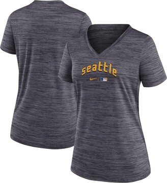 Women's Heather Charcoal Seattle Mariners 2023 City Connect Velocity Practice Performance V-Neck T-shirt