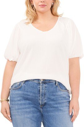 Plus Size Textured V-Neck Puff-Sleeve Top