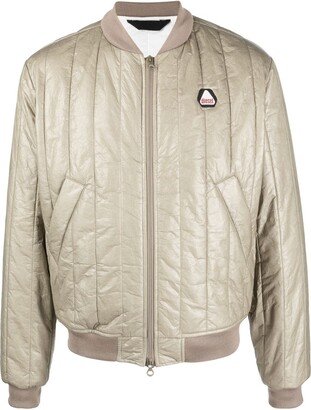 Beige Quilted Bomber Jacket