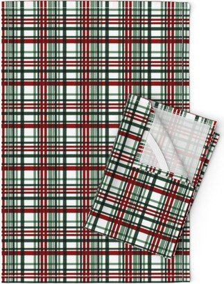 Green Plaid Tea Towels | Set Of 2 - Christmas By Kelsipope Red Winter & Linen Cotton Spoonflower