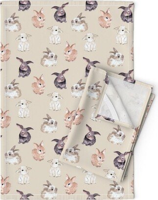 Baby Bunnies Tea Towels | Set Of 2 - Watercolor By Gomboc Flower Floral Petal Rabbit Bunny Linen Cotton Spoonflower