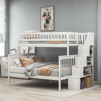 Twin over Full Stairway Bunk Bed with Storage White