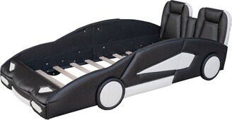 TONWIN Twin Size Race Car Shaped Platform Bed with Wheels-AA