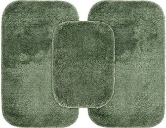 3pc Traditional Nylon Washable Bathroom Rug Set Deep Fern