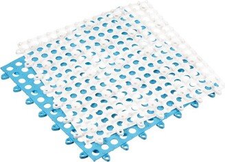 Unique Bargains Interlocking Cushion Non-Slip Drain Floor Tiles Mat for Bathroom Pool with Suction Cups White and Blue