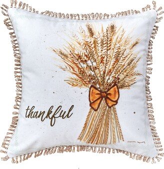 Thankful Wheat 18 x 18 Printed and Embroidered Throw Pillow