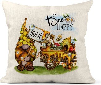 Bee Happy Pillow Cover With Cute Gnome, Gifts, Gift For Her, Keeper Gift, Lover Honey Gnome 7-Sum021