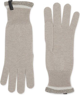 Cashmere Knit Gloves With Sparkling Trim And Monili-AA