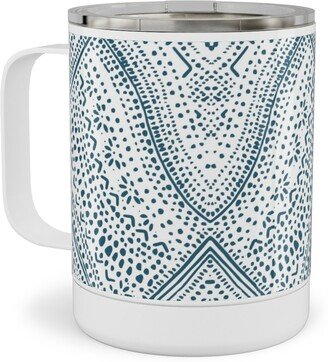 Travel Mugs: Tribal Dot - Navy Stainless Steel Mug, 10Oz, Blue