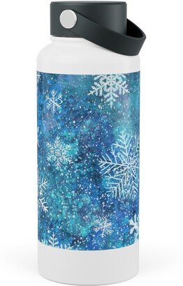 Photo Water Bottles: Whinsical Snowflakes Handpainted With Watercolors - Blue Stainless Steel Wide Mouth Water Bottle, 30Oz, Wide Mouth, Blue