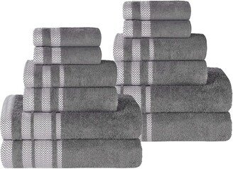 12Pc Zero Twist Cotton Dobby Border Plush Soft Absorbent Towel Set