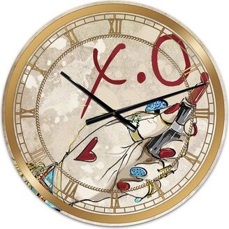 Designart Gypsy Hippy Hand Lipstick Xo Large Cottage Wall Clock - 36 x 28 x 1