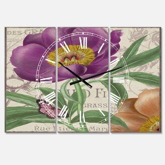 Designart Vintage-Inspired Flowers Iv Large Cottage 3 Panels Wall Clock - 23 x 23 x 1