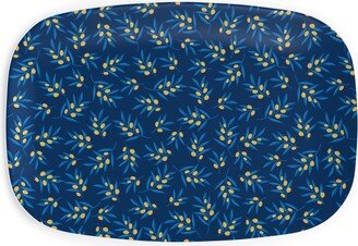 Serving Platters: Olive Branches - Blue And Yellow Serving Platter, Blue