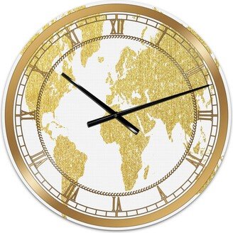 Designart Golden Map of the Earth Large Fashion Wall Clock - 36 x 28 x 1