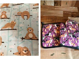 Sloth Themed Insulated/Quilted Pot Holder & Oven Mitt Set/Individual, Made To Order