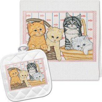 Cats Kitchen Dish Towel & Pot Holder Gift Set