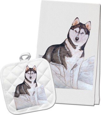 Siberian Husky Kitchen Dish Towel & Pot Holder Gift Set