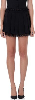 Peekaboo Lace Trim Pleated Skort