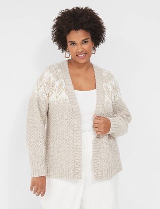 Lurex Open-Front Fair Isle Cardigan