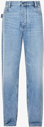 Mens Mid Blue New Wash Hammer-loop Regular-fit Jeans