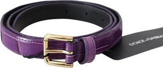 Purple Leather Gold Tone Buckle Crocodile Women's Belt