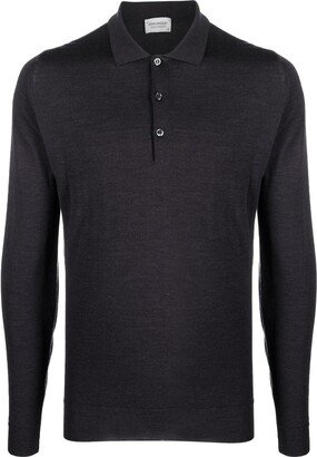 Button-Front Long-Sleeved Polo Shirt-AA